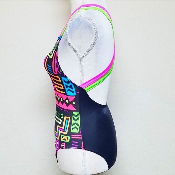 VINTAGE New Horizons Neon Retro Strappy Swimsuit - Picture 5 of 15